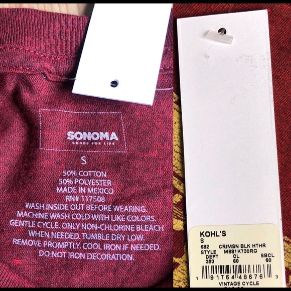 NEW SONOMA Vintage MOTORCYCLE PARTS + SERVICE Retro Graphic Tee Shirt Small Mens - Picture 3 of 13